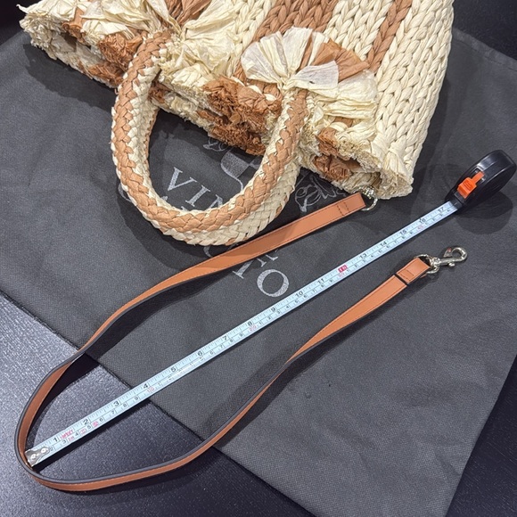 Vince Camuto Woven Tan and Cream Striped Raffia Tote Bag Purse w Crossbody Strap - Picture 7 of 8
